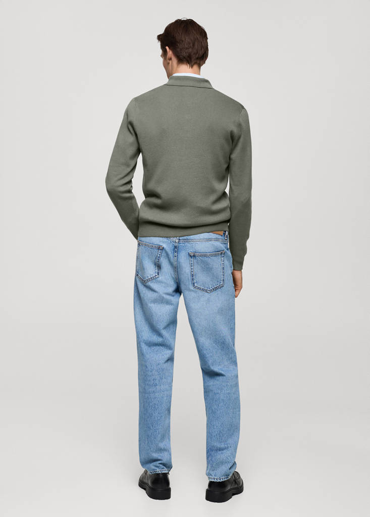 Fine cotton-knit polo sweater — Forest Green