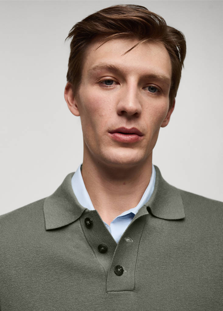 Fine cotton-knit polo sweater — Forest Green