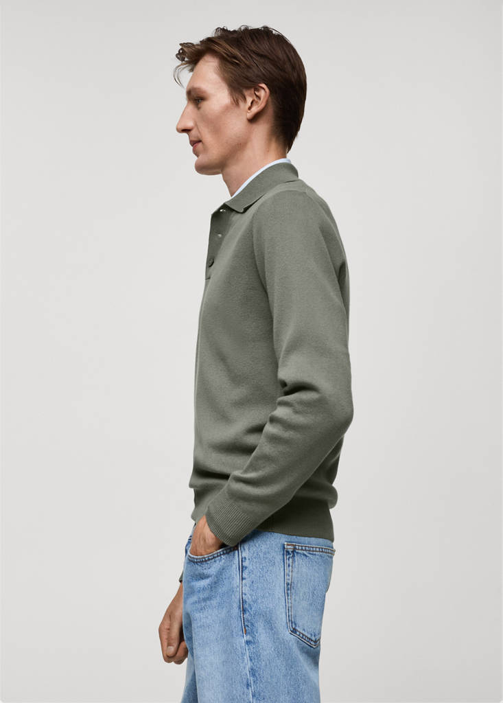 Fine cotton-knit polo sweater — Forest Green