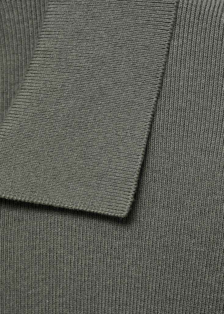 Fine cotton-knit polo sweater — Forest Green