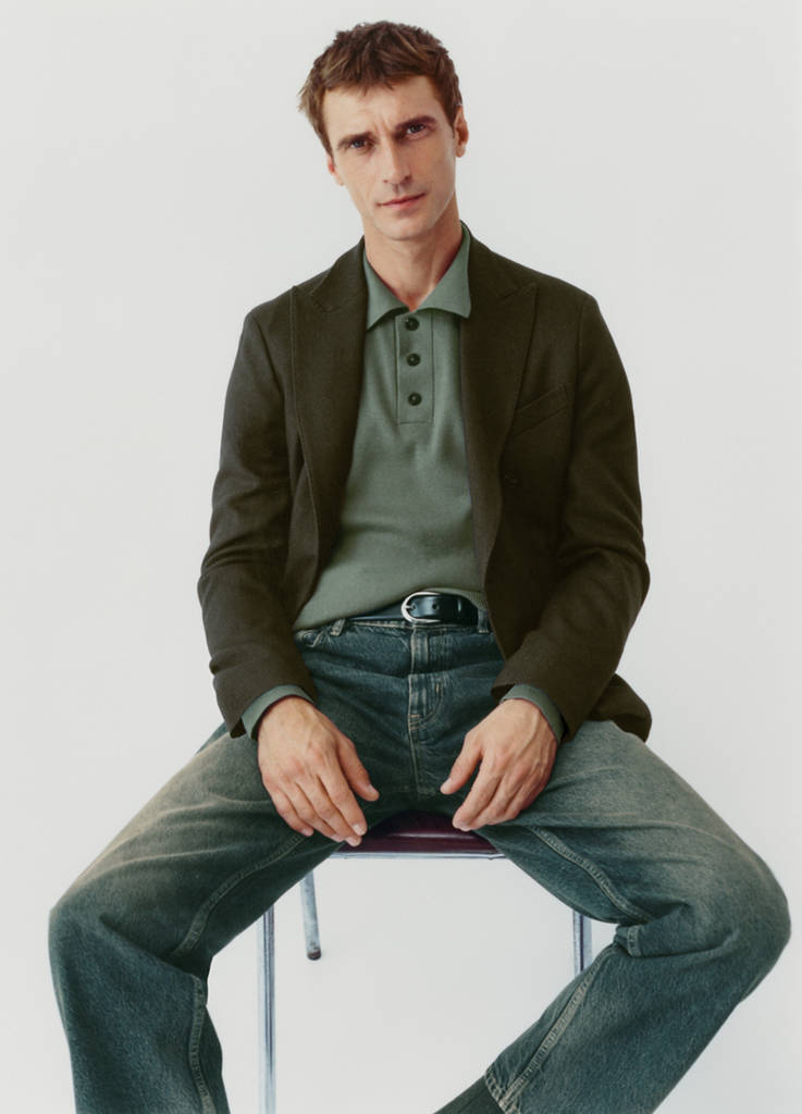 Fine cotton-knit polo sweater — Forest Green