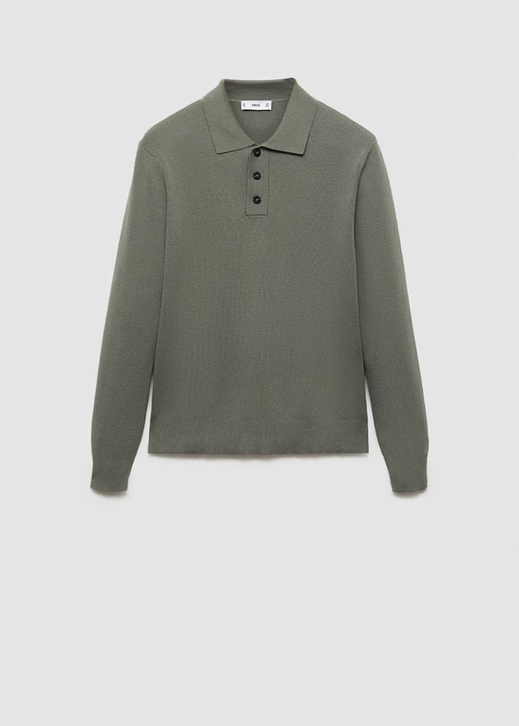 Fine cotton-knit polo sweater — Forest Green