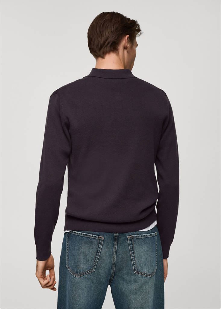 Fine cotton-knit polo sweater — Purple