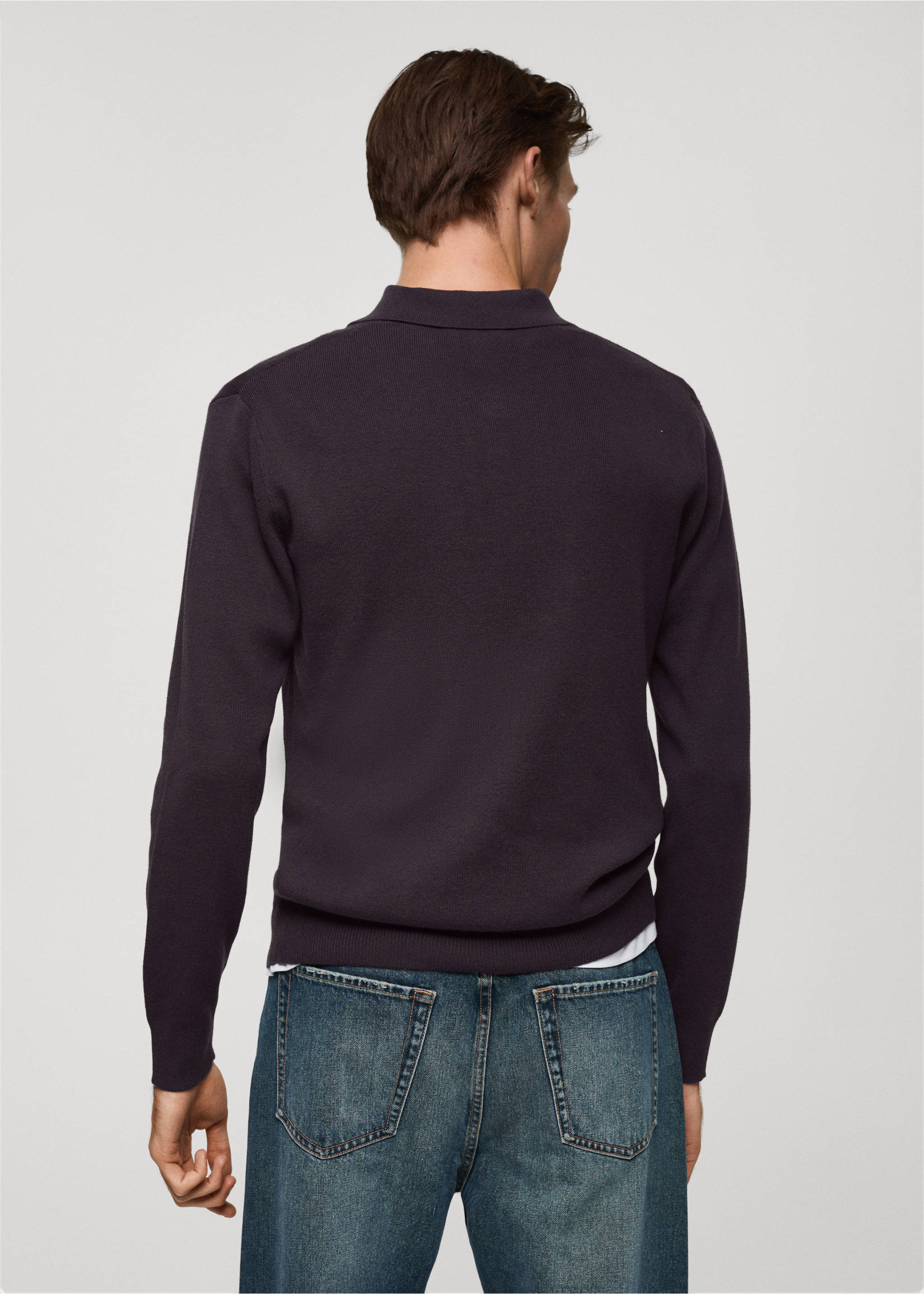 Fine cotton-knit polo sweater - Reverse of the article, Purple. Ref: 77055973-00.
