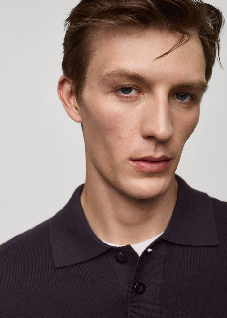Fine cotton-knit polo sweater — Purple