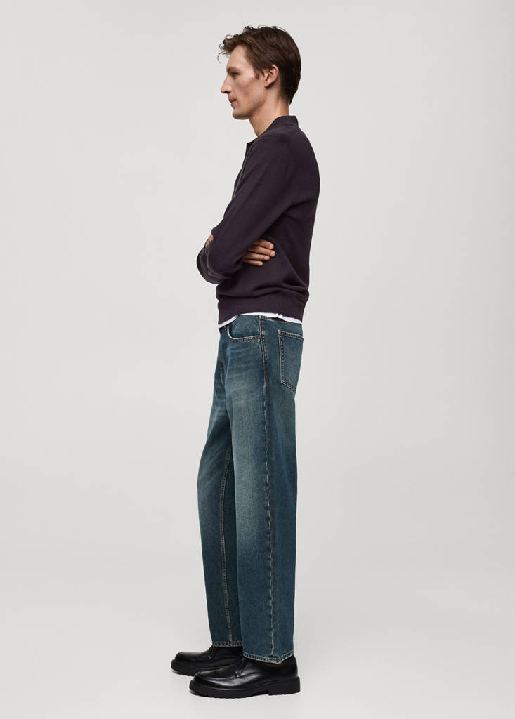 Fine cotton-knit polo sweater — Purple