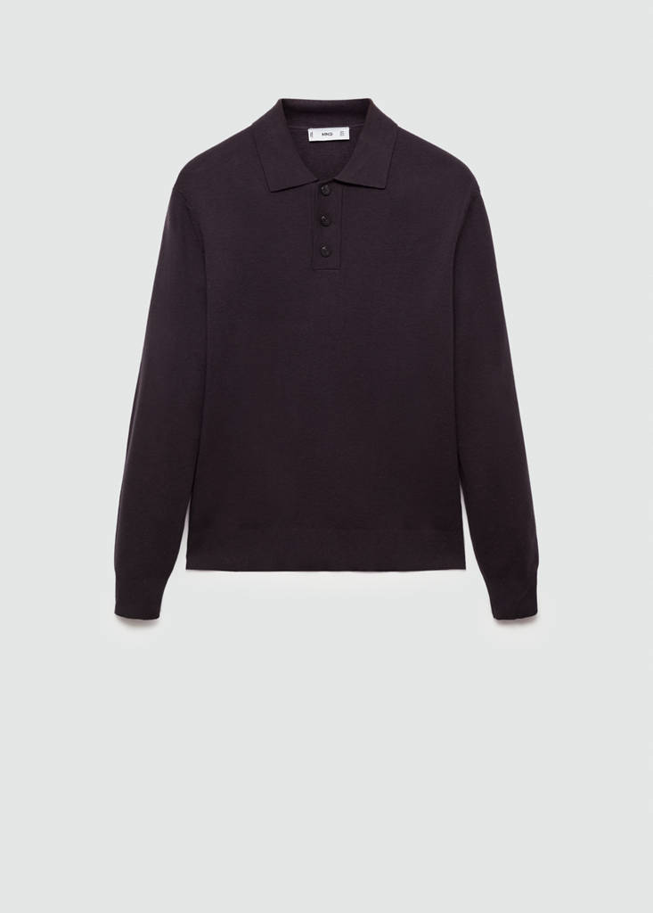 Fine cotton-knit polo sweater — Purple