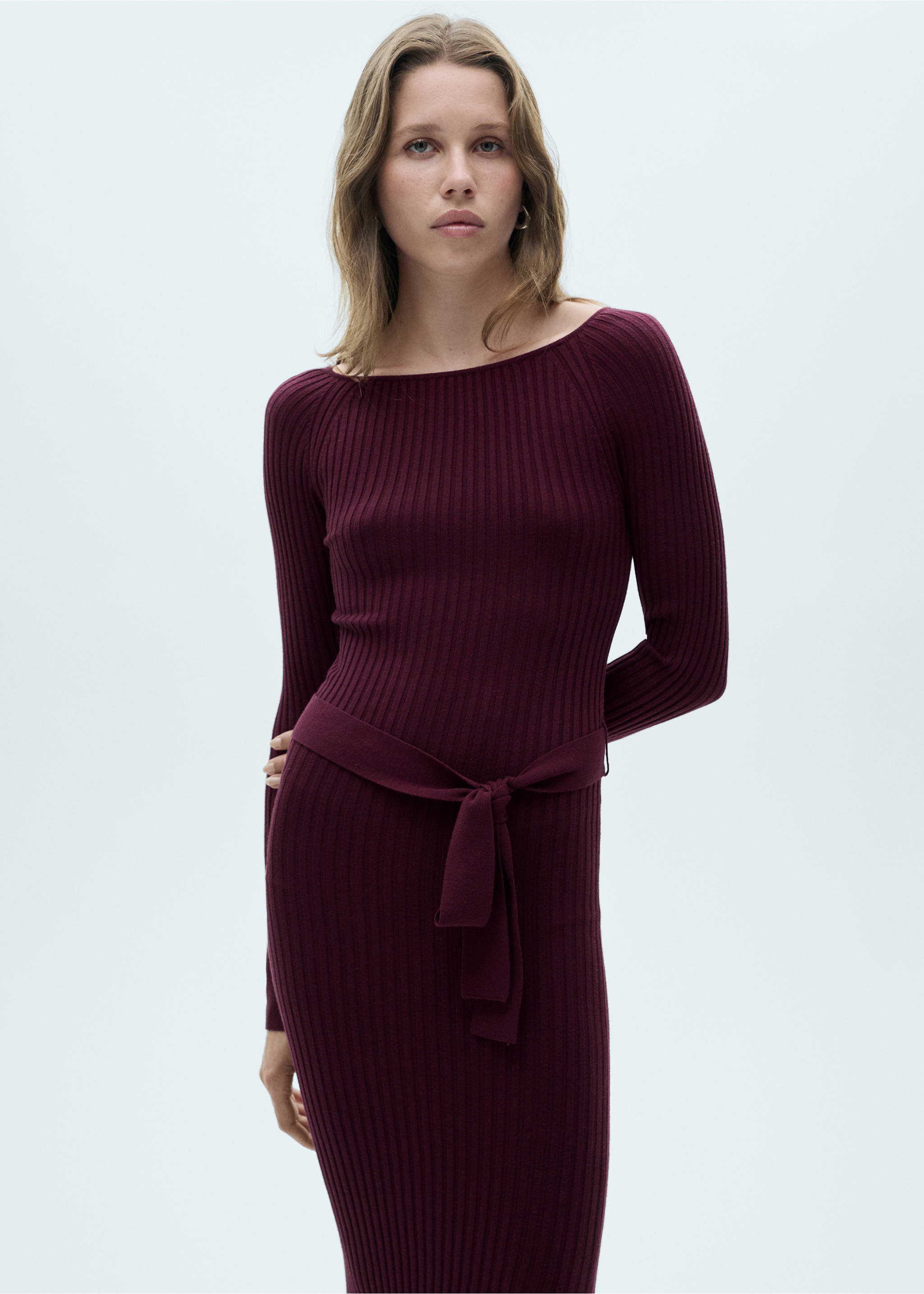 Ribbed knit dress - Medium plane, Maroon. Ref: 77056722-00.