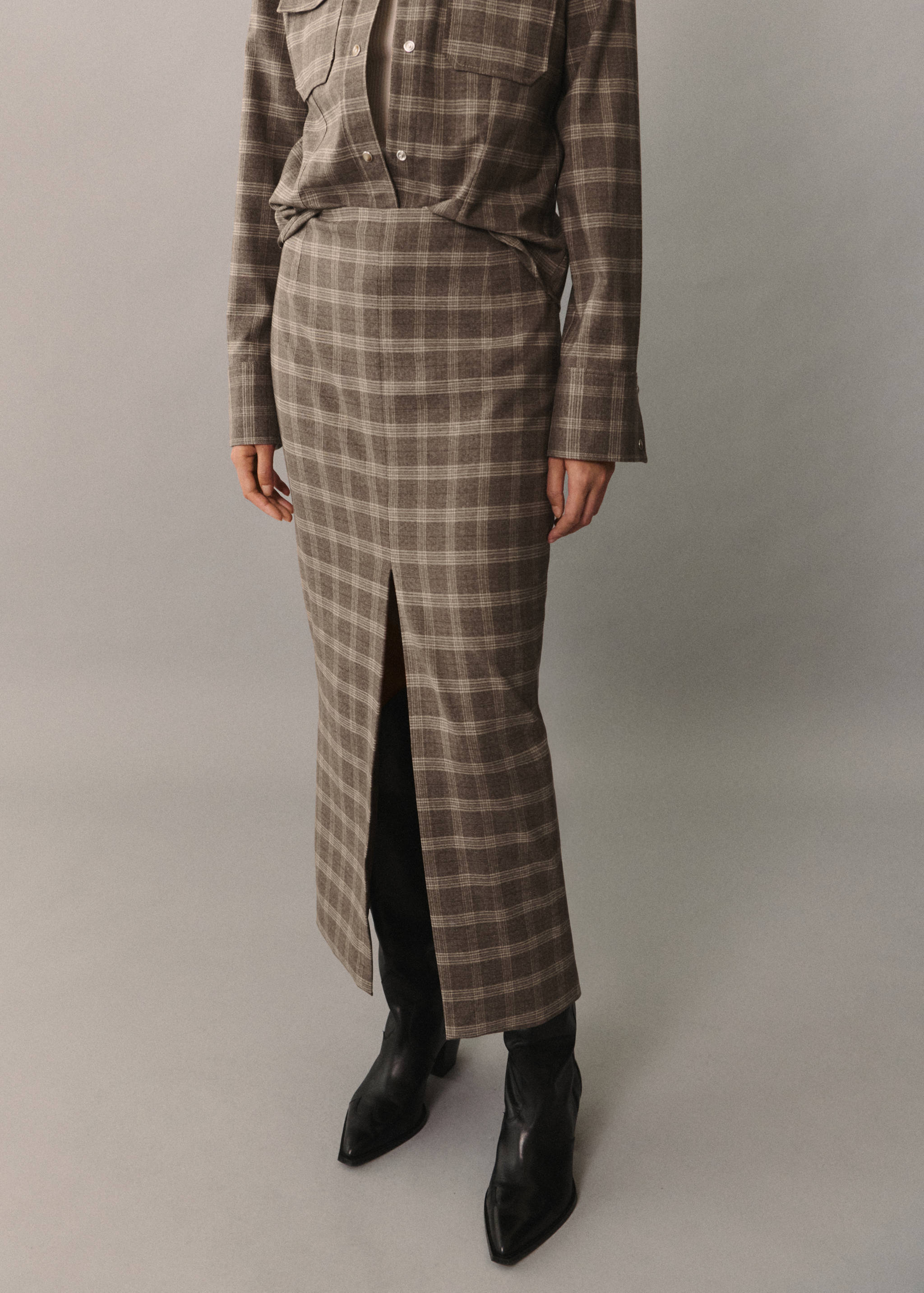 Check skirt with slit - Medium plane