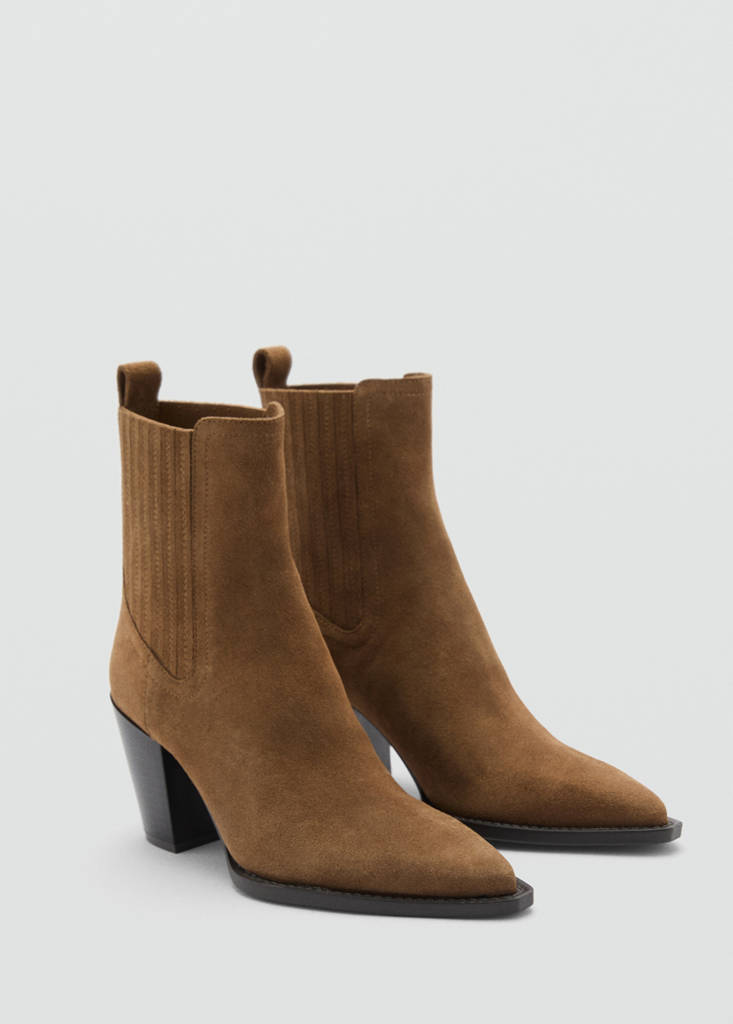 Suede block-heel boots — Tobacco Brown