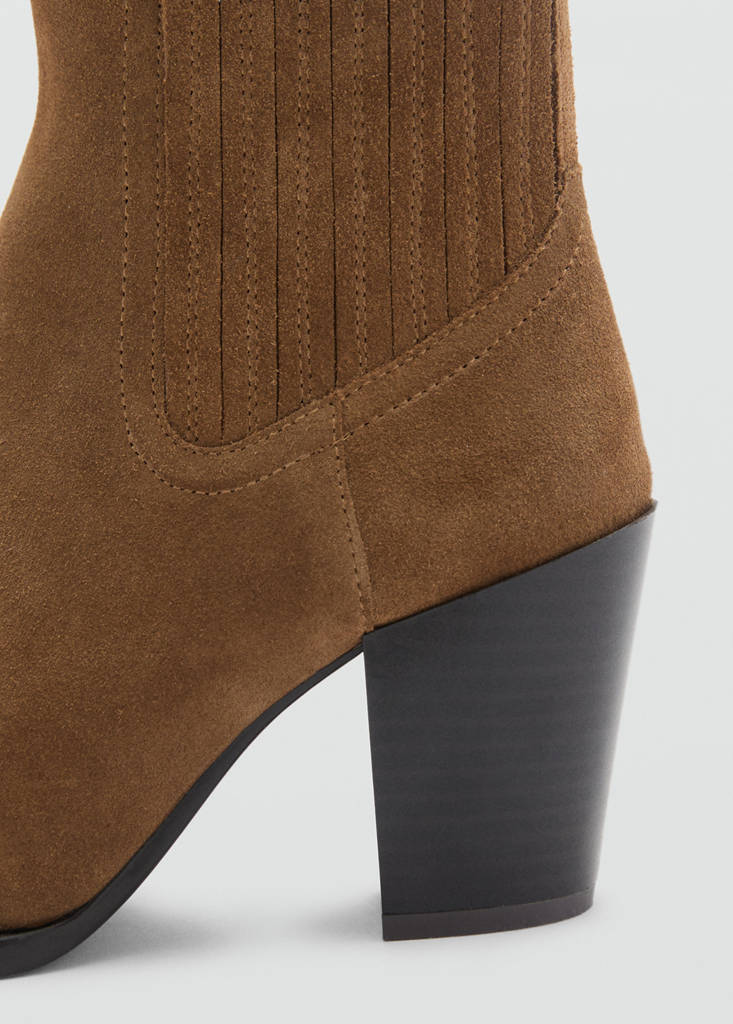 Suede block-heel boots — Tobacco Brown