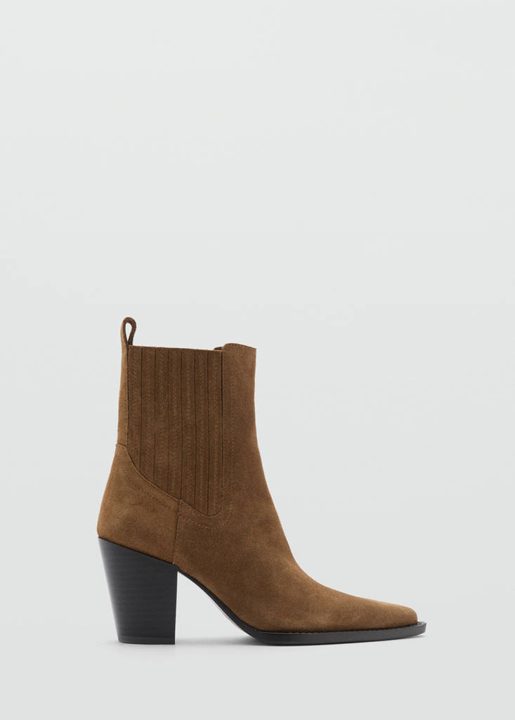 Suede block-heel boots — Tobacco Brown