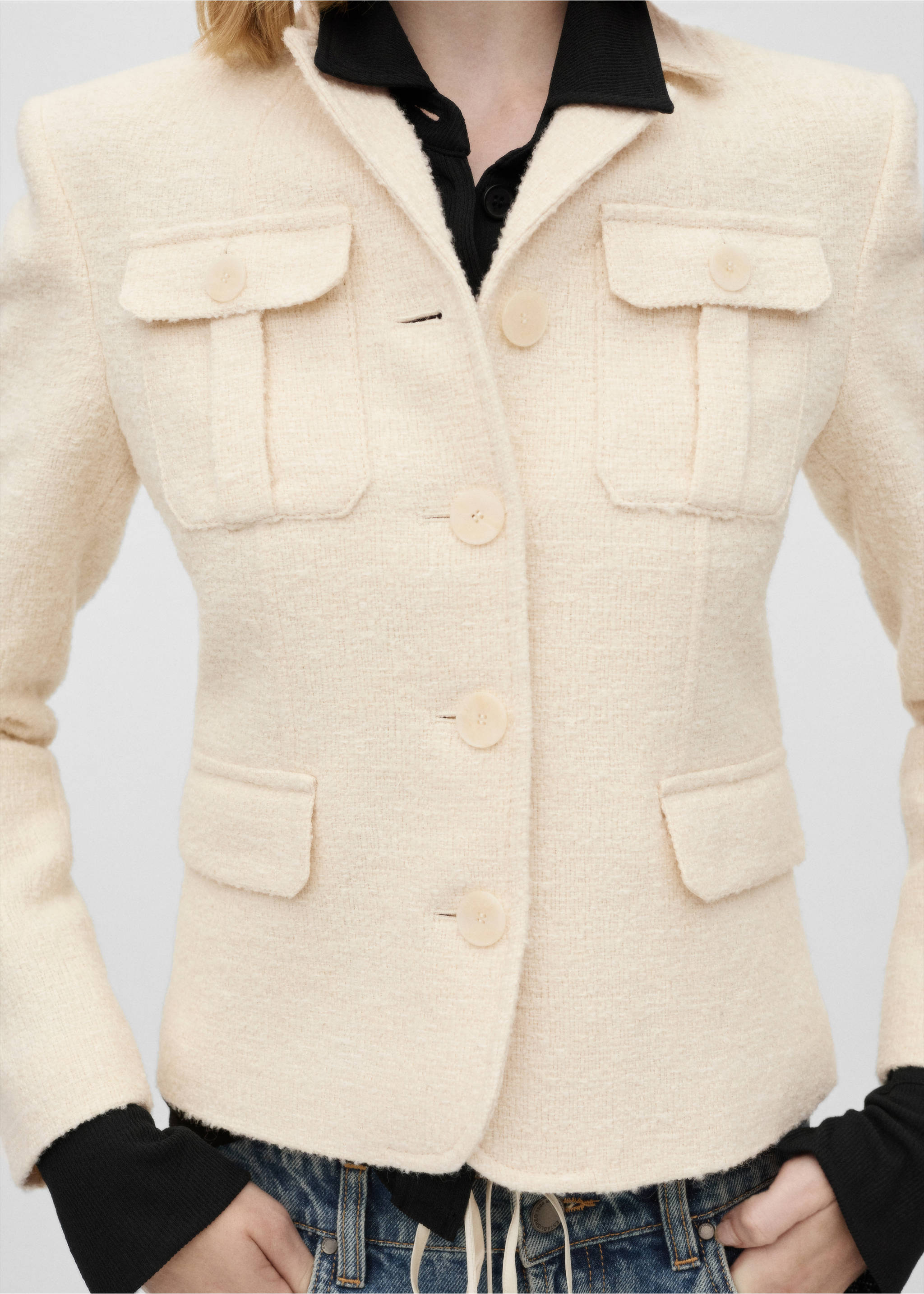 Tweed jacket with pockets - Деталь изделия 3, Экрю. Ref: 77056759-00.