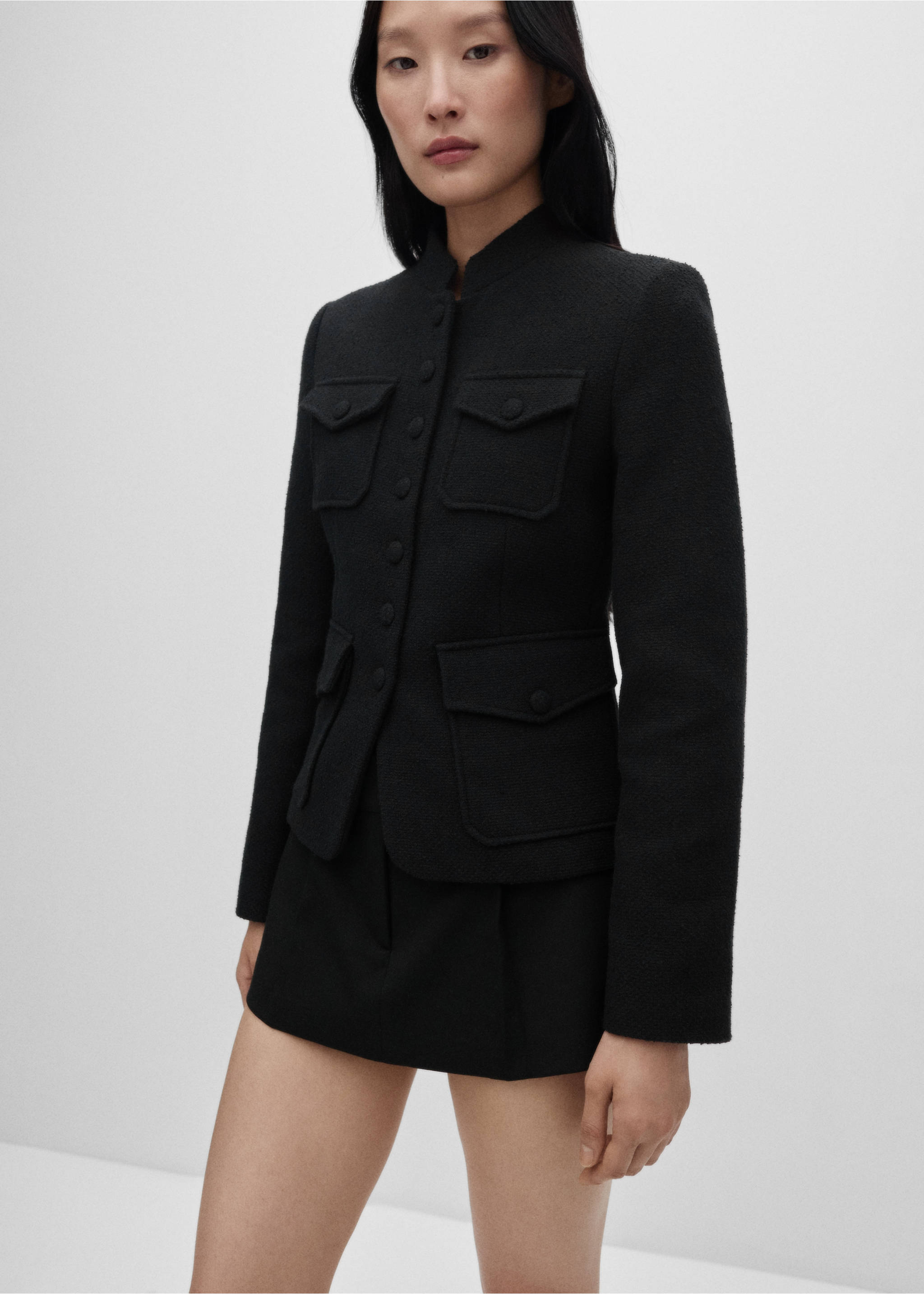 Pocket tweed jacket - Medium plane, Black. Ref: 77056760-00.