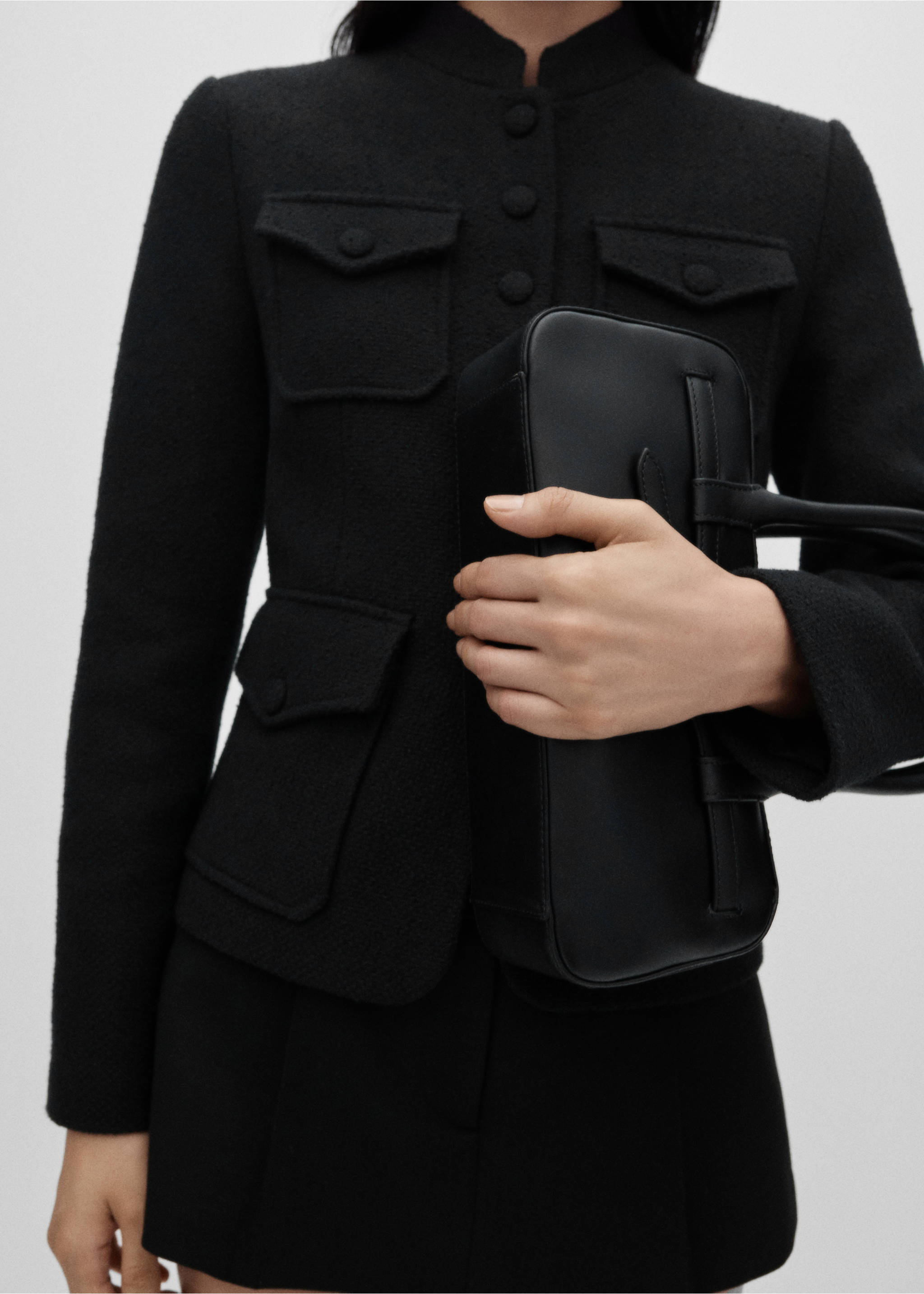 Pocket tweed jacket - Details of the article 1, Black. Ref: 77056760-00.