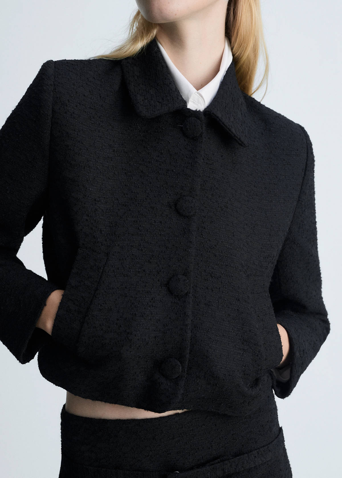 Crop tweed jacket — Black
