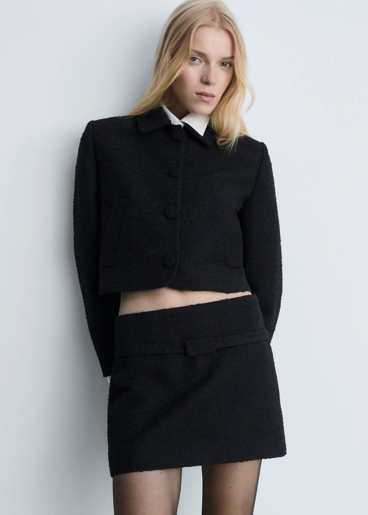 Crop tweed jacket — Black