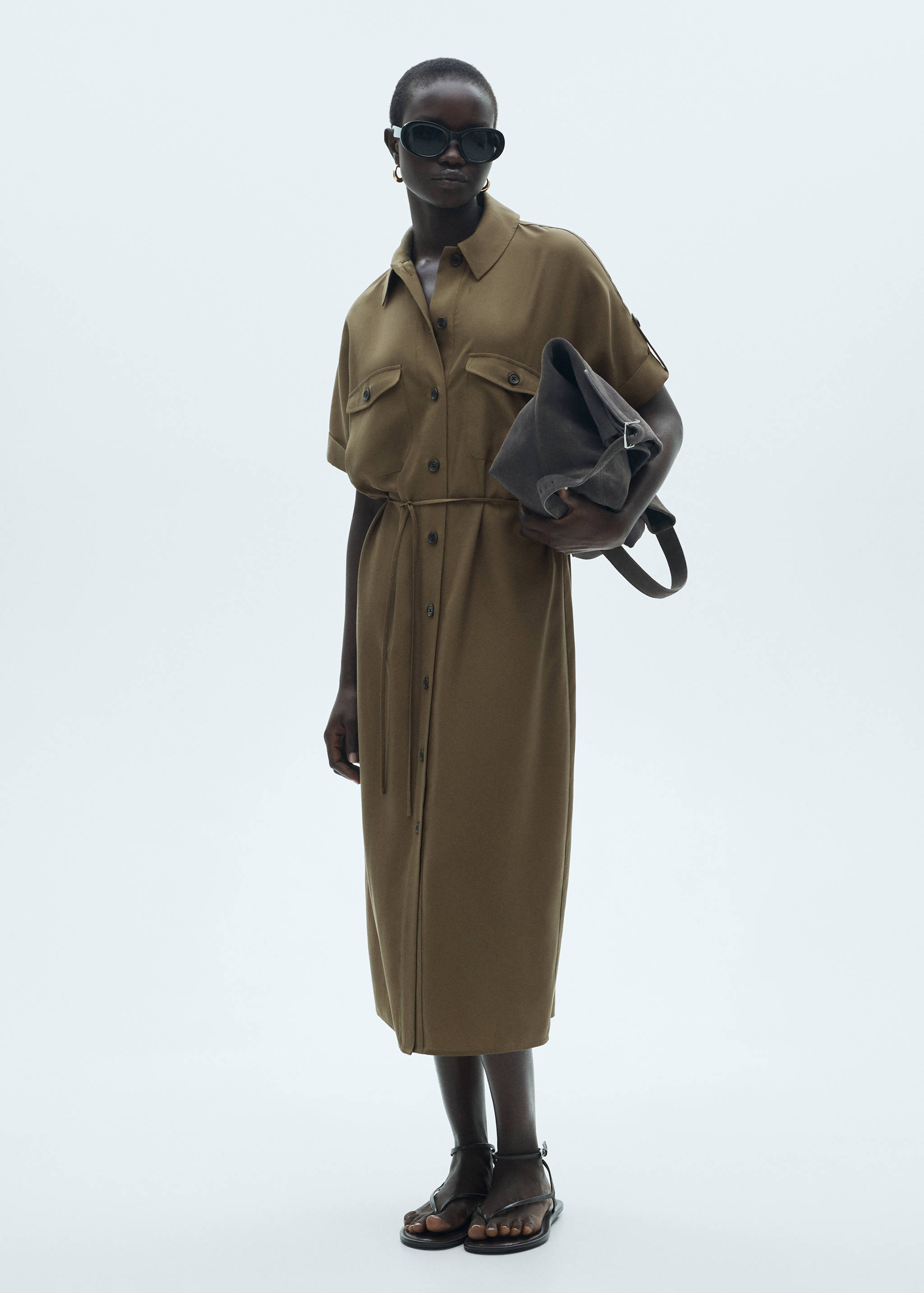 Lyocell shirt dress with bow - General plane