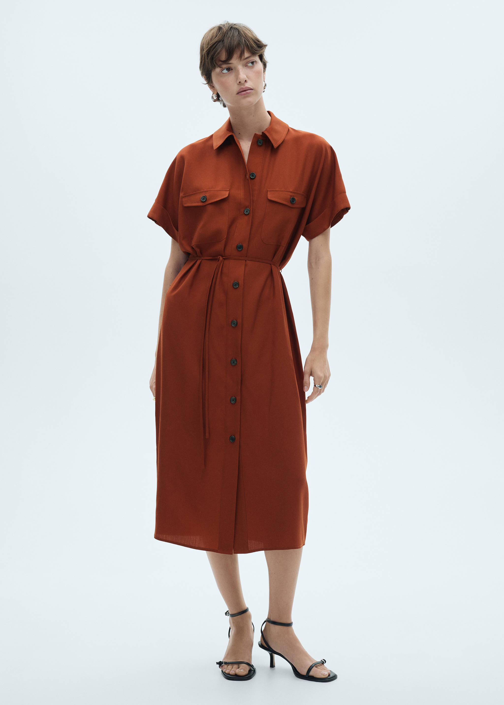 Lyocell shirt dress with bow - General plane