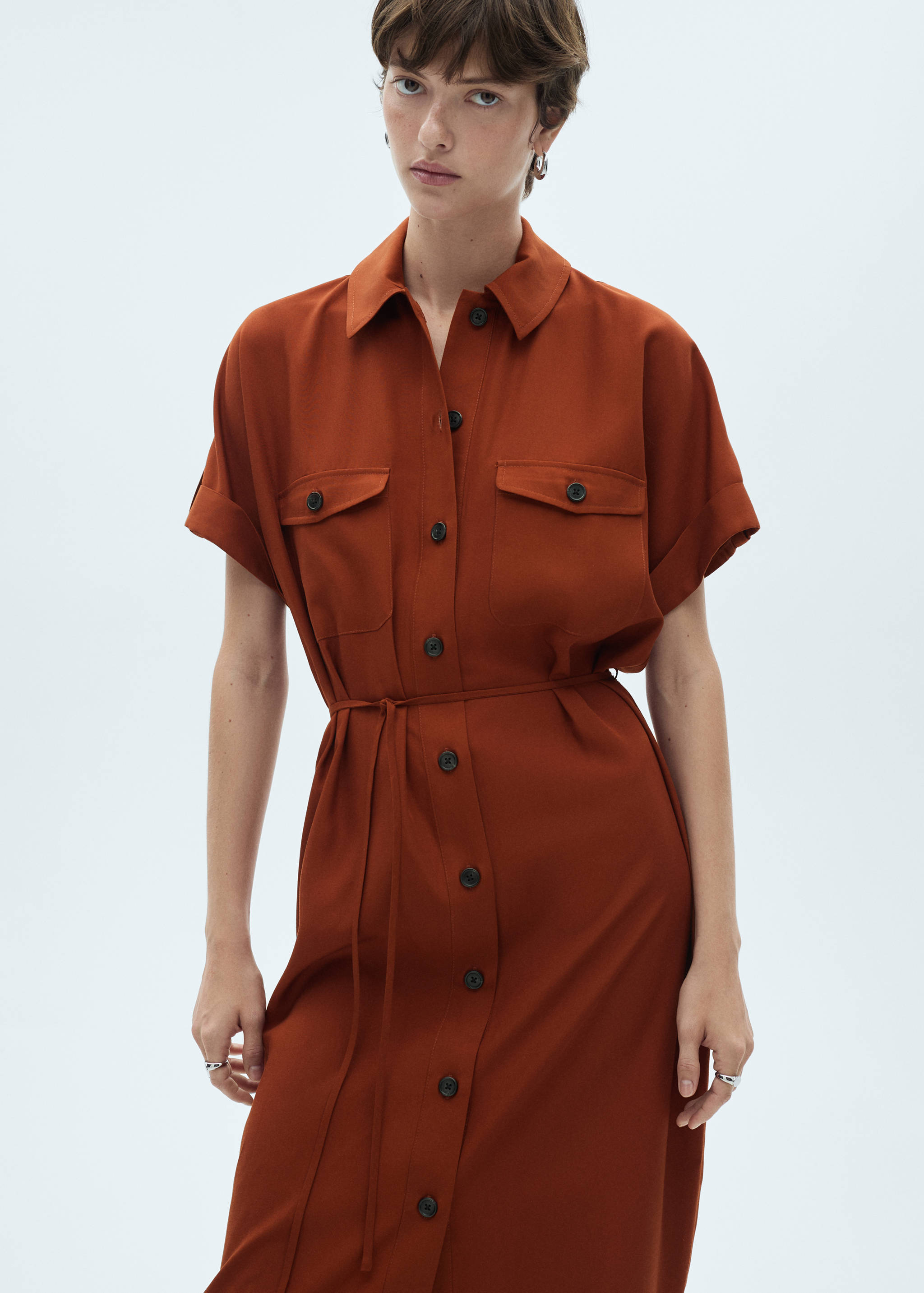 Lyocell shirt dress with bow - Medium plane