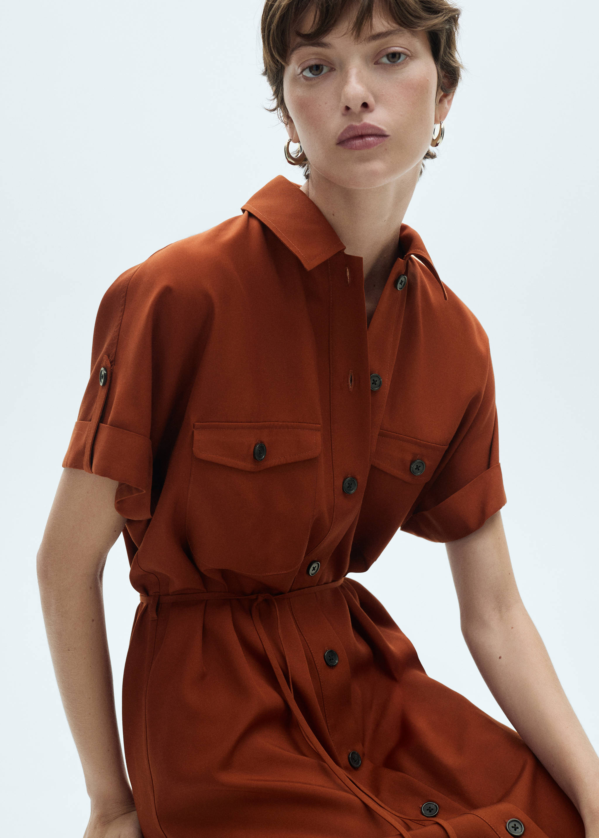 Lyocell shirt dress with bow - Details of the article 1