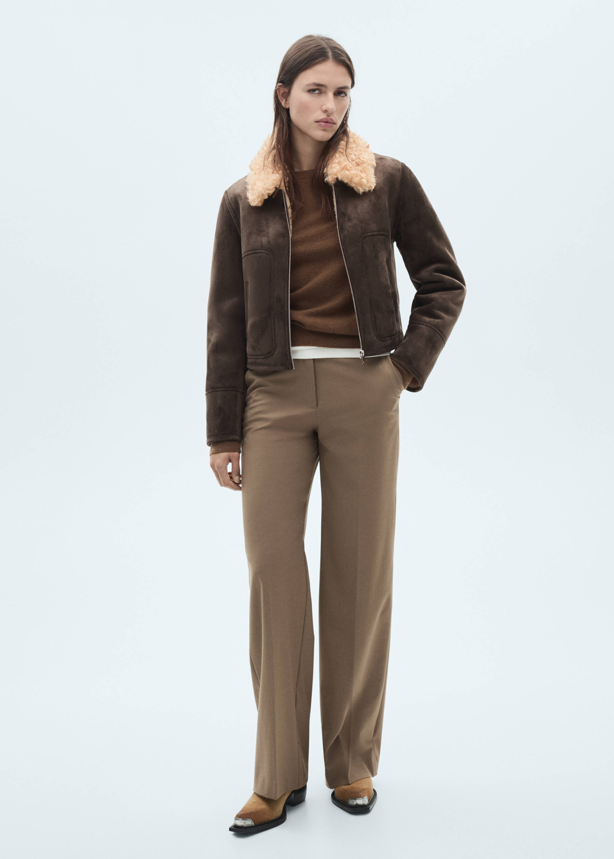 Suede-effect jacket with fleece collar - General plane