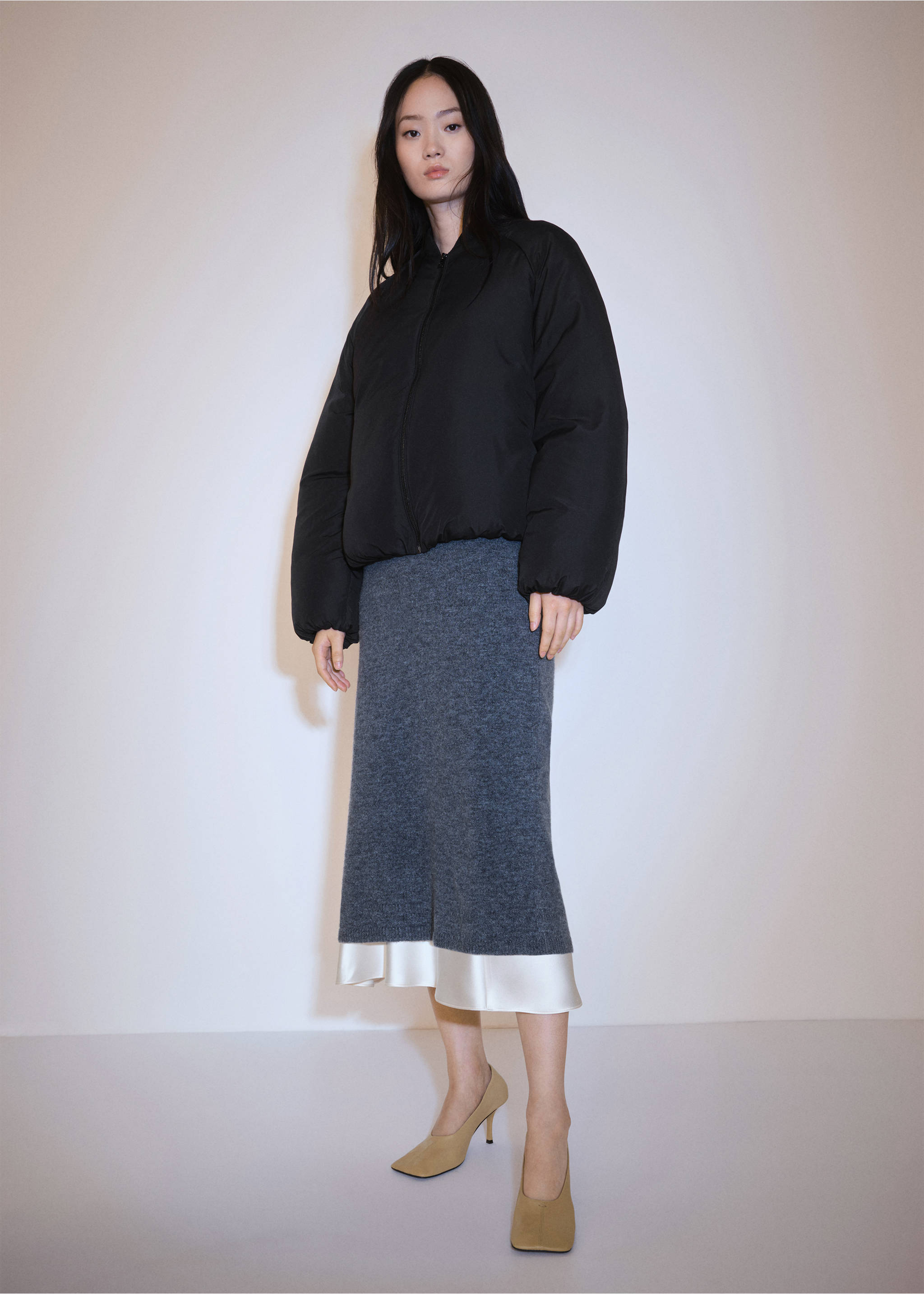 Chaqueta bomber cremallera - Plano general, Negro. Ref: 77057663-00.