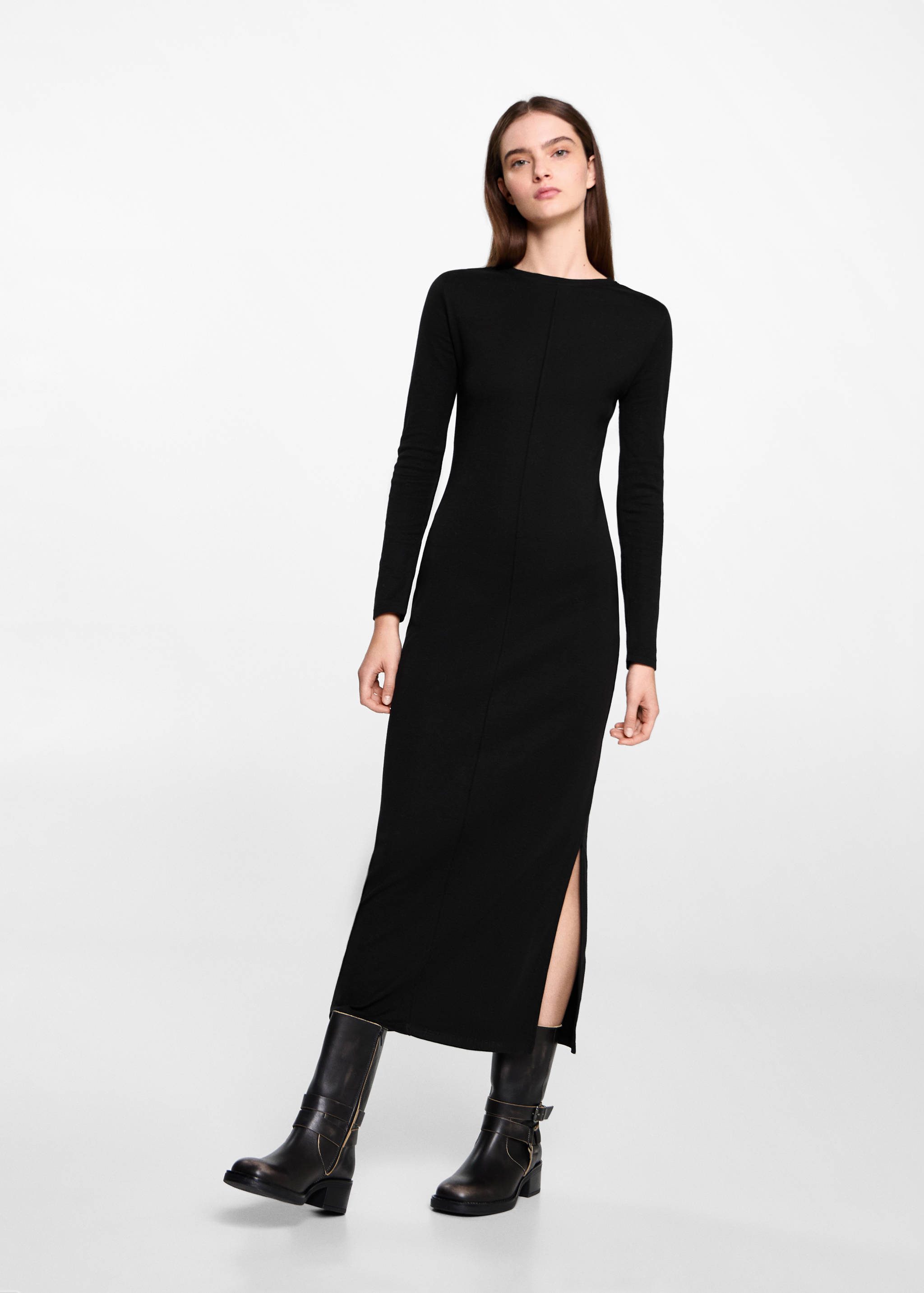 Long-sleeved slit dress - Medium plane