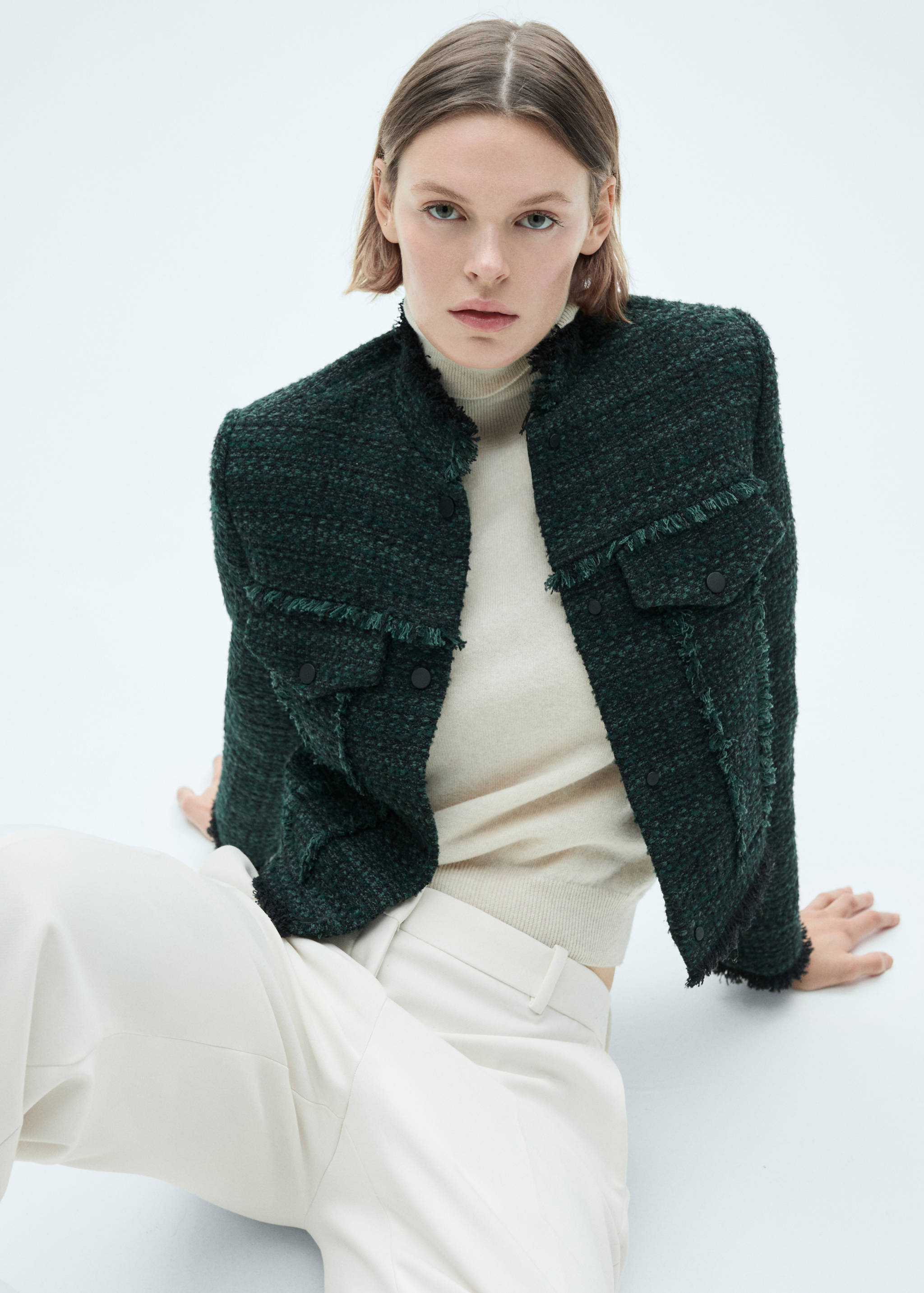 High-collar tweed jacket - Medium plane