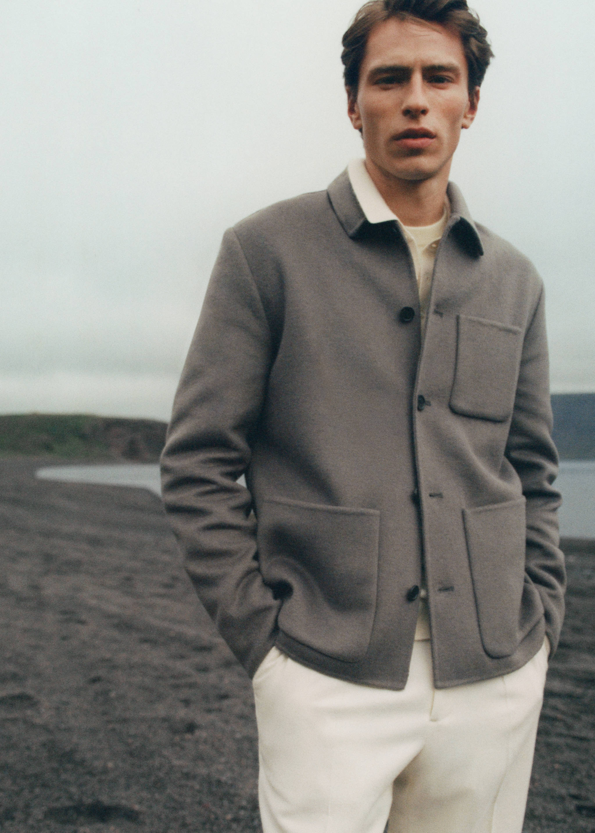 口袋手工羊毛外套 - null