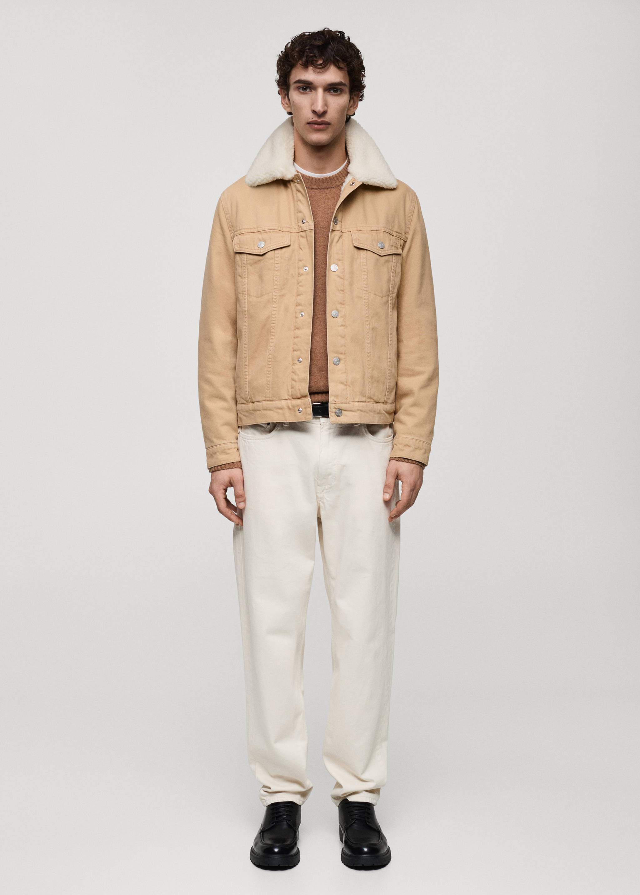 Denim jacket with shearling collar - General plane