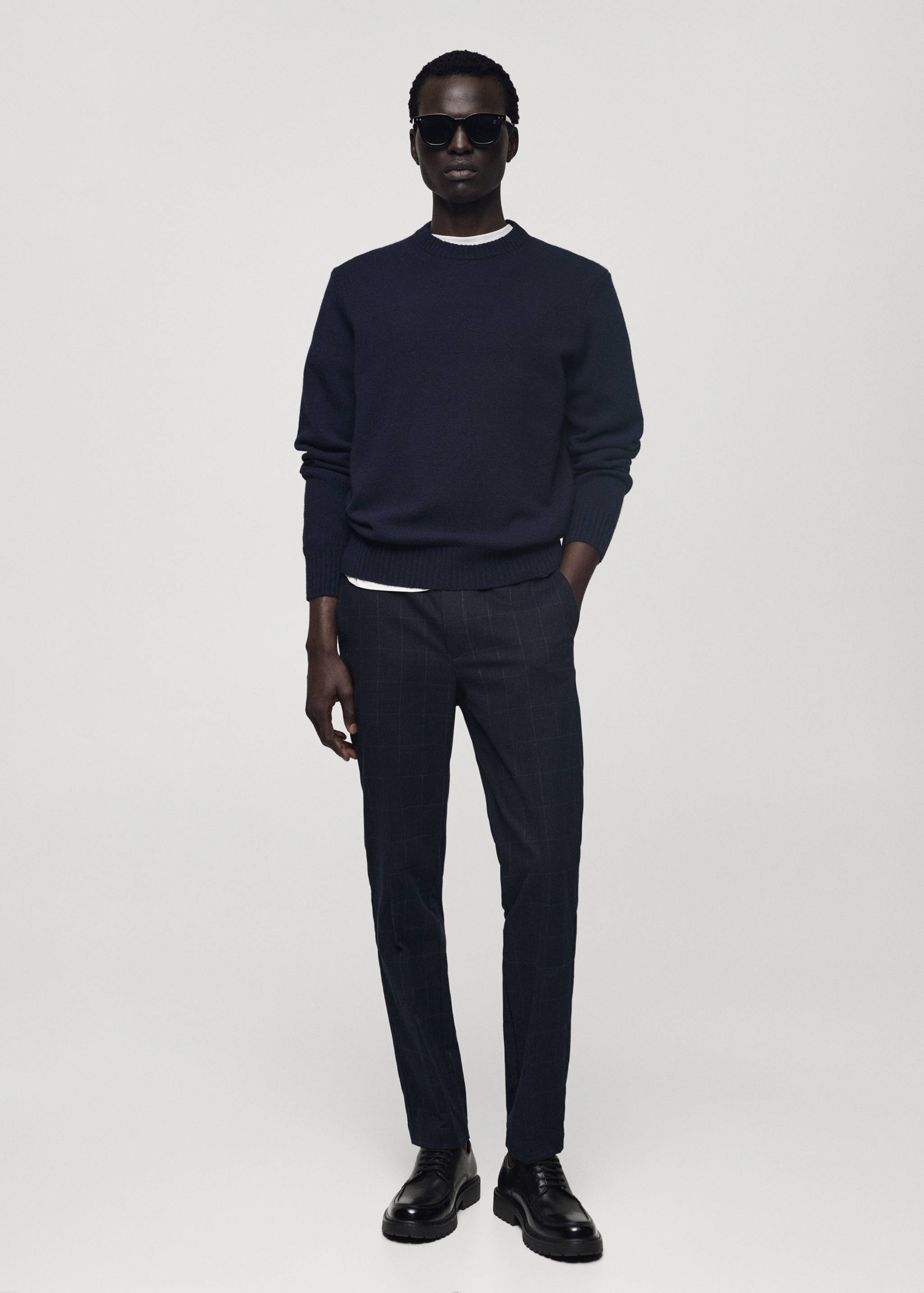 Slim fit checked cotton trousers - General plane