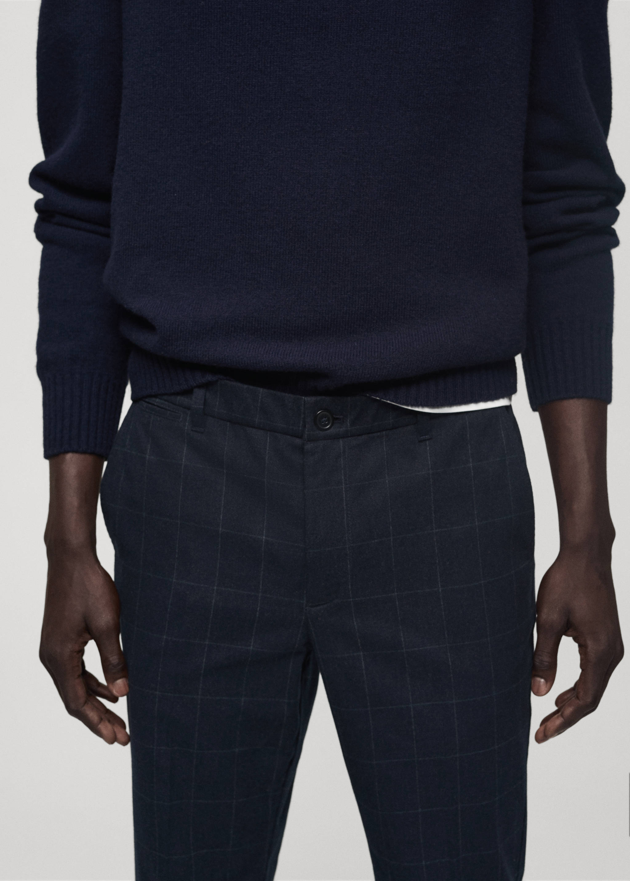 Slim fit checked cotton trousers - Details of the article 1
