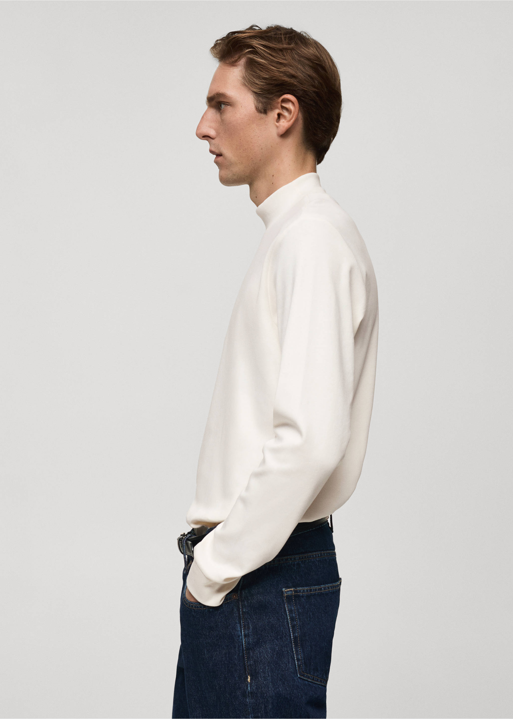 Camiseta algodón cuello perkins - Detalle del artículo 2, Crudo. Ref: 77057932-00.