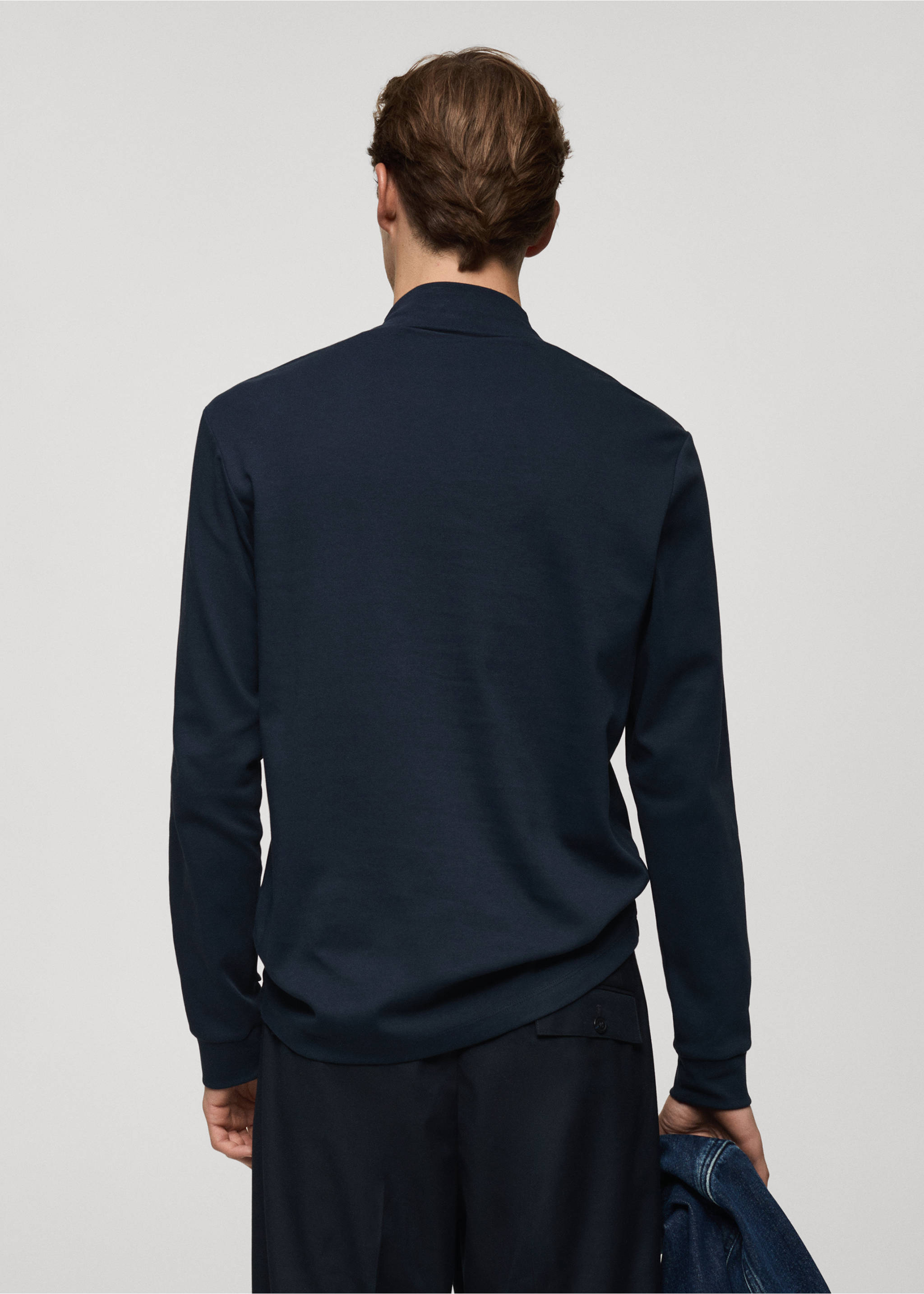 Camiseta algodón cuello perkins - Reverso del artículo, Azul marino oscuro. Ref: 77057932-00.