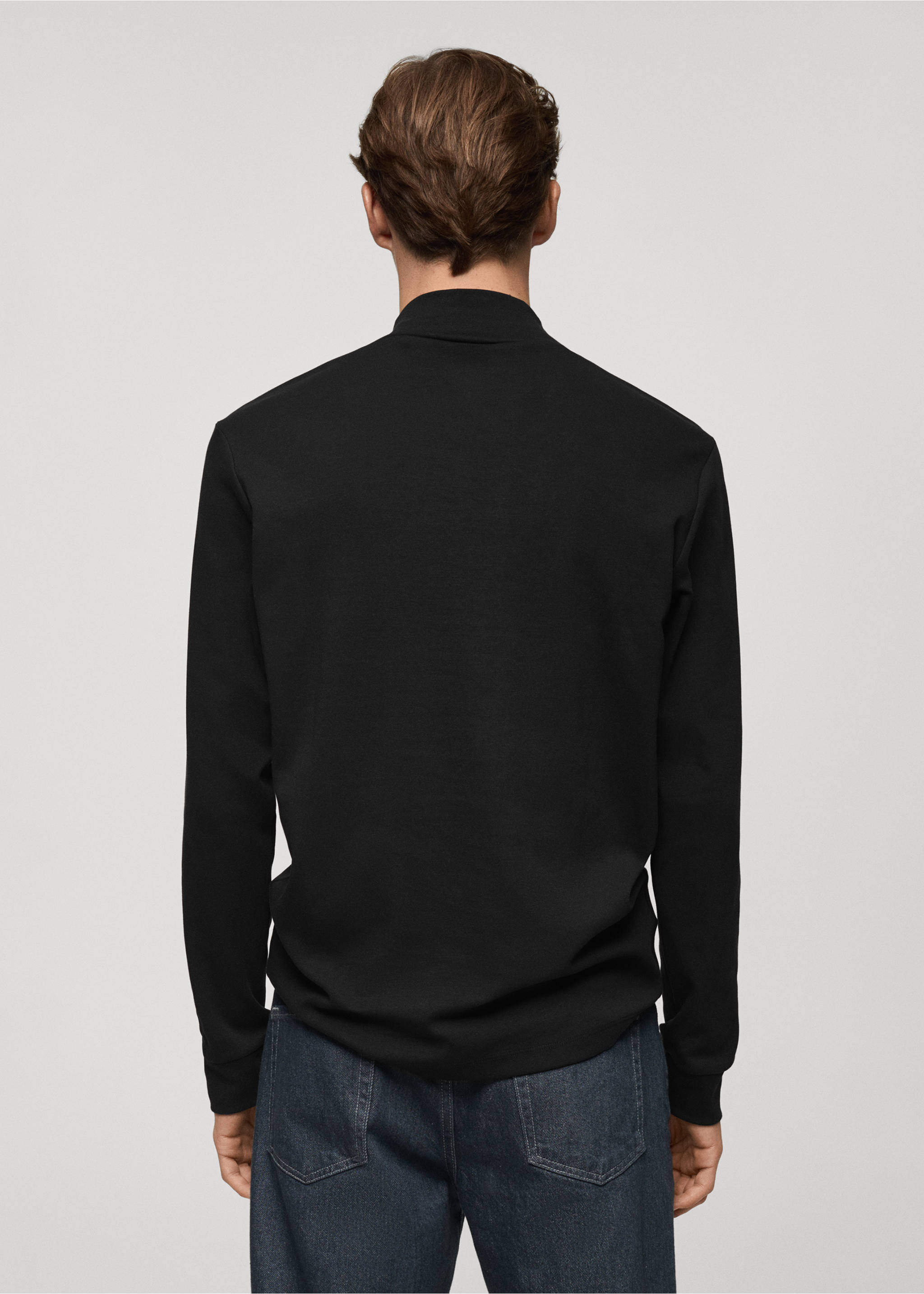 Camiseta algodón cuello perkins - Reverso del artículo, Negro. Ref: 77057932-00.