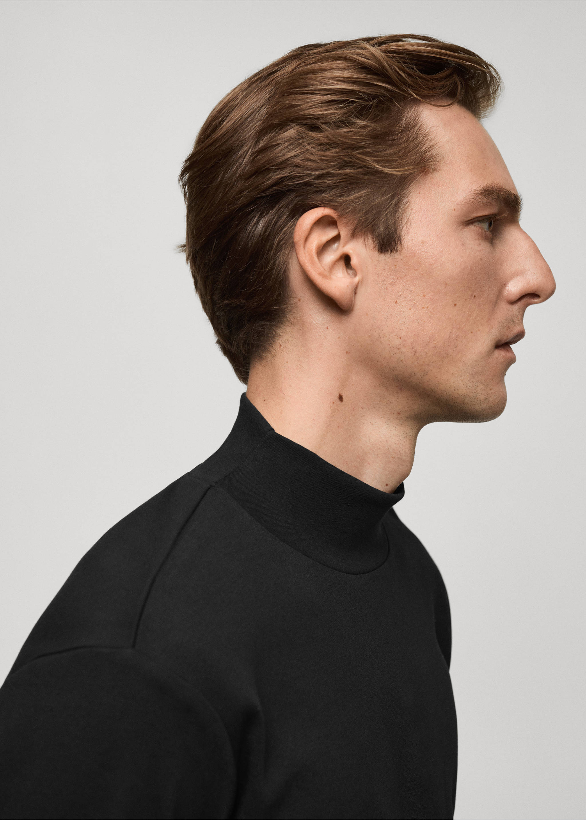 Camiseta algodón cuello perkins - Detalle del artículo 1, Negro. Ref: 77057932-00.