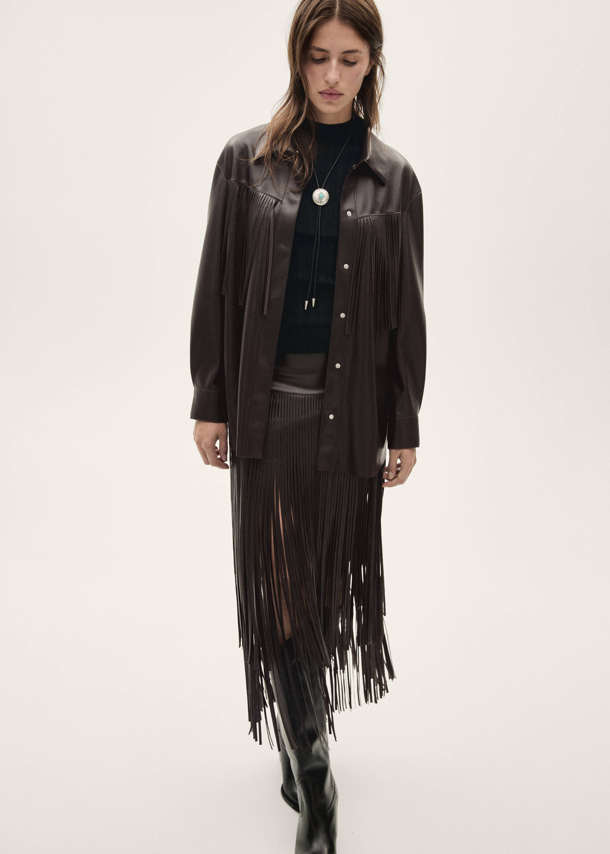Faux-leather fringed skirt - Details of the article 2
