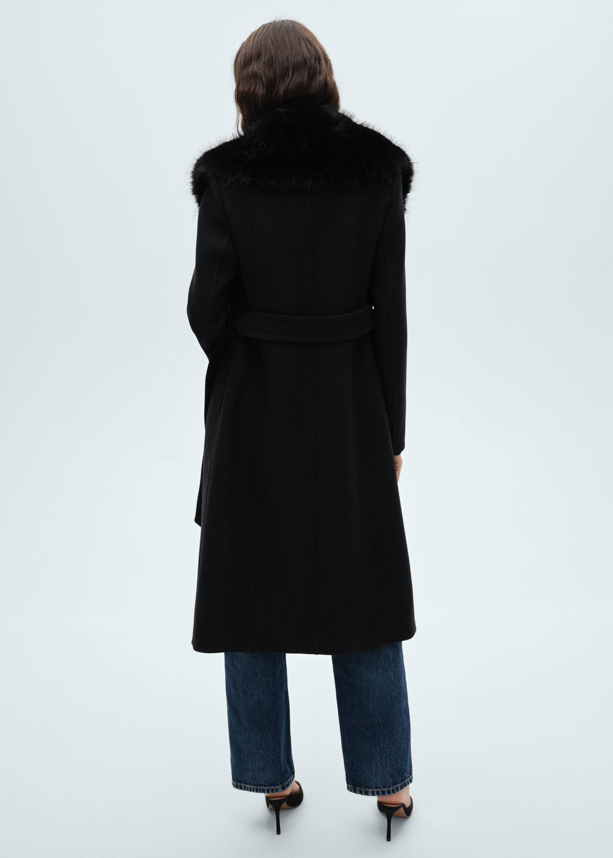 Detachable wool coat with fur-effect collar - Reverse of the article