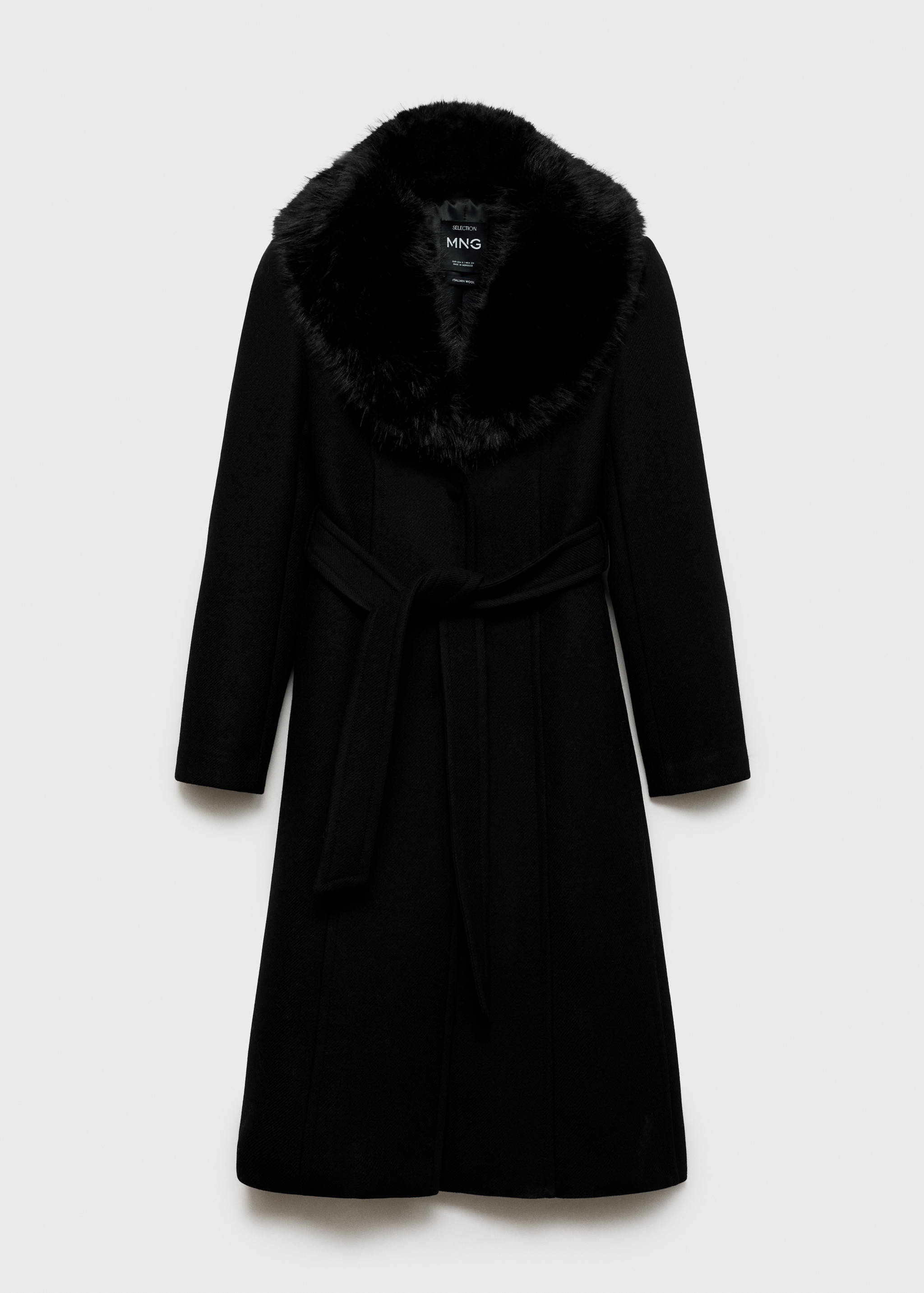 Detachable wool coat with fur-effect collar - Article without model