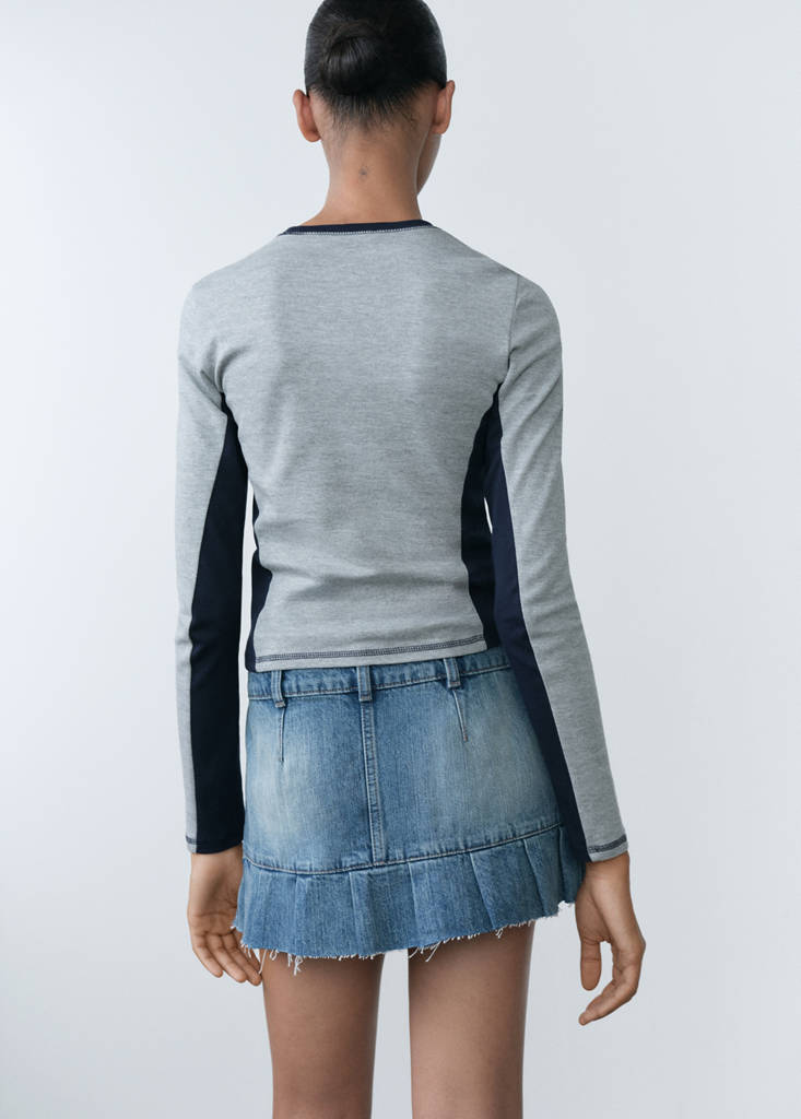 Pleated denim mini-skirt — Blue