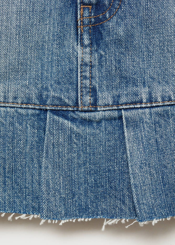 Pleated denim mini-skirt — Blue
