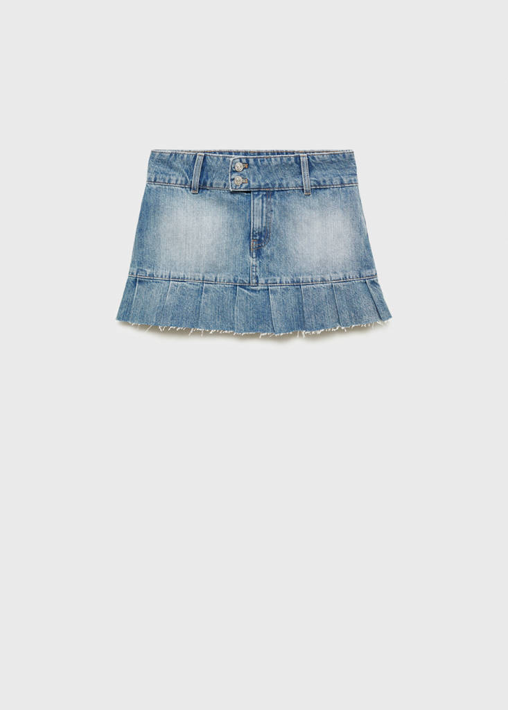 Pleated denim mini-skirt — Blue