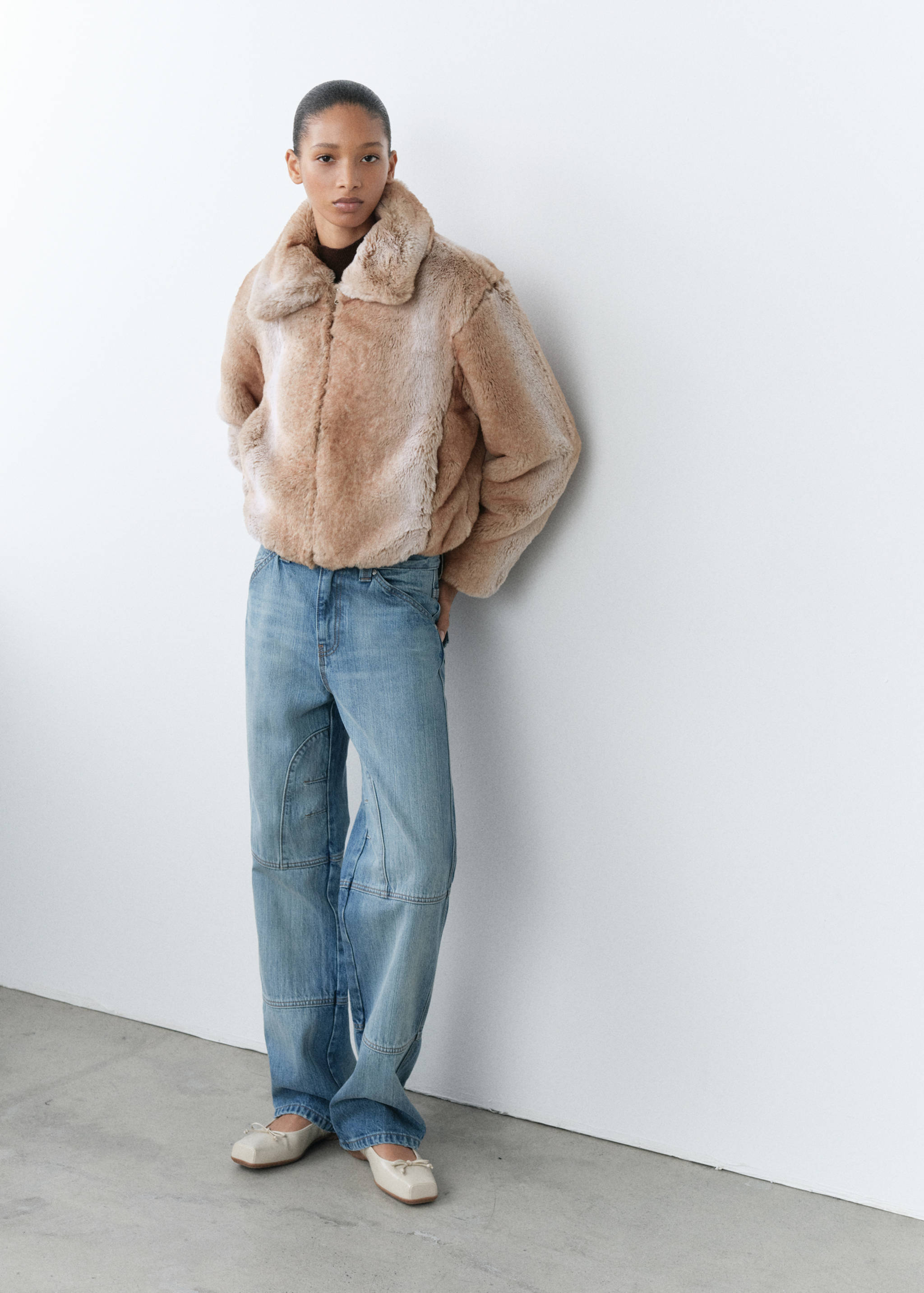 Faux-fur jacket with lapels - General plane