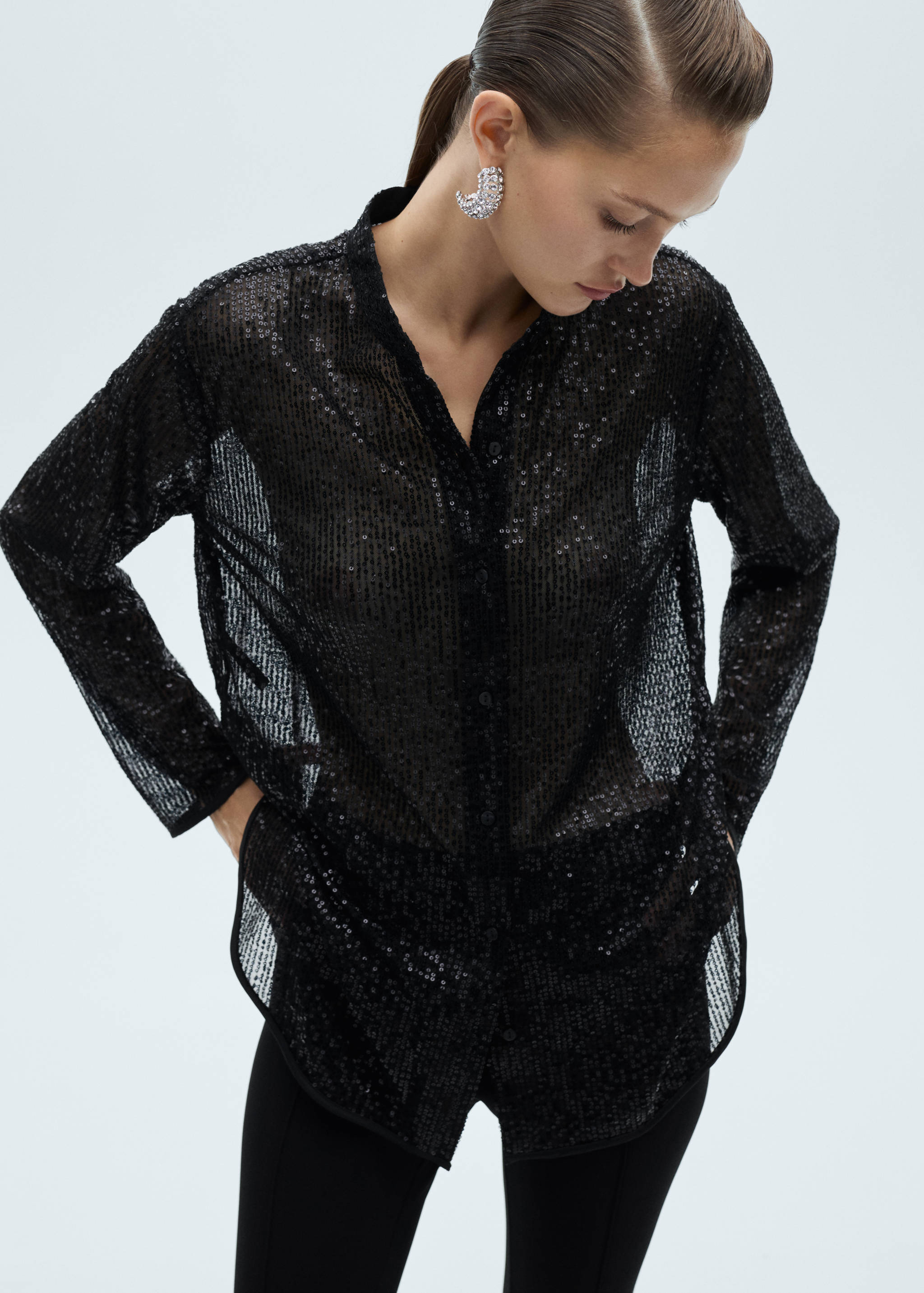 Semi-transparent sequined shirt - Medium plane
