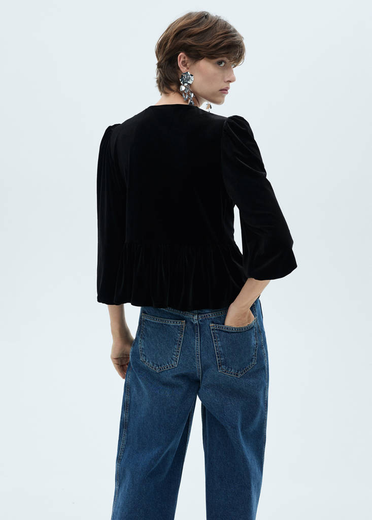 Velvet blouse with bows — Black