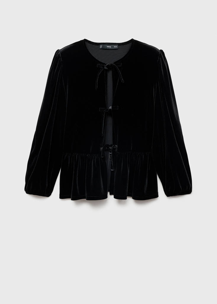 Velvet blouse with bows — Black