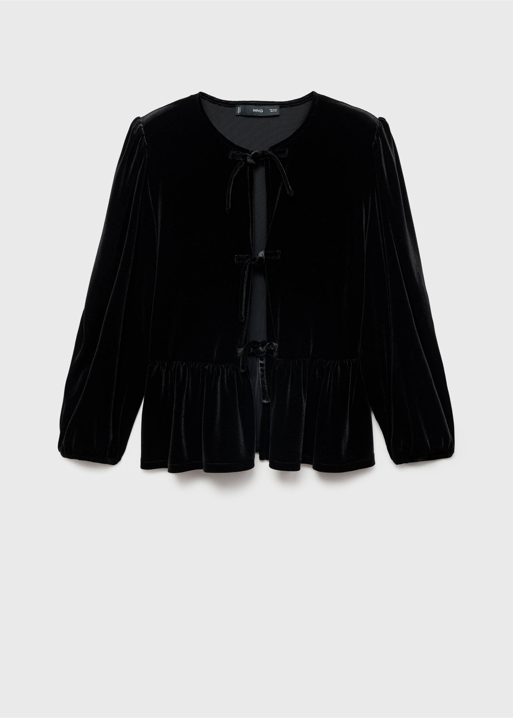 Velvet blouse with bows - Article without model, Black. Ref: 77059068-00.