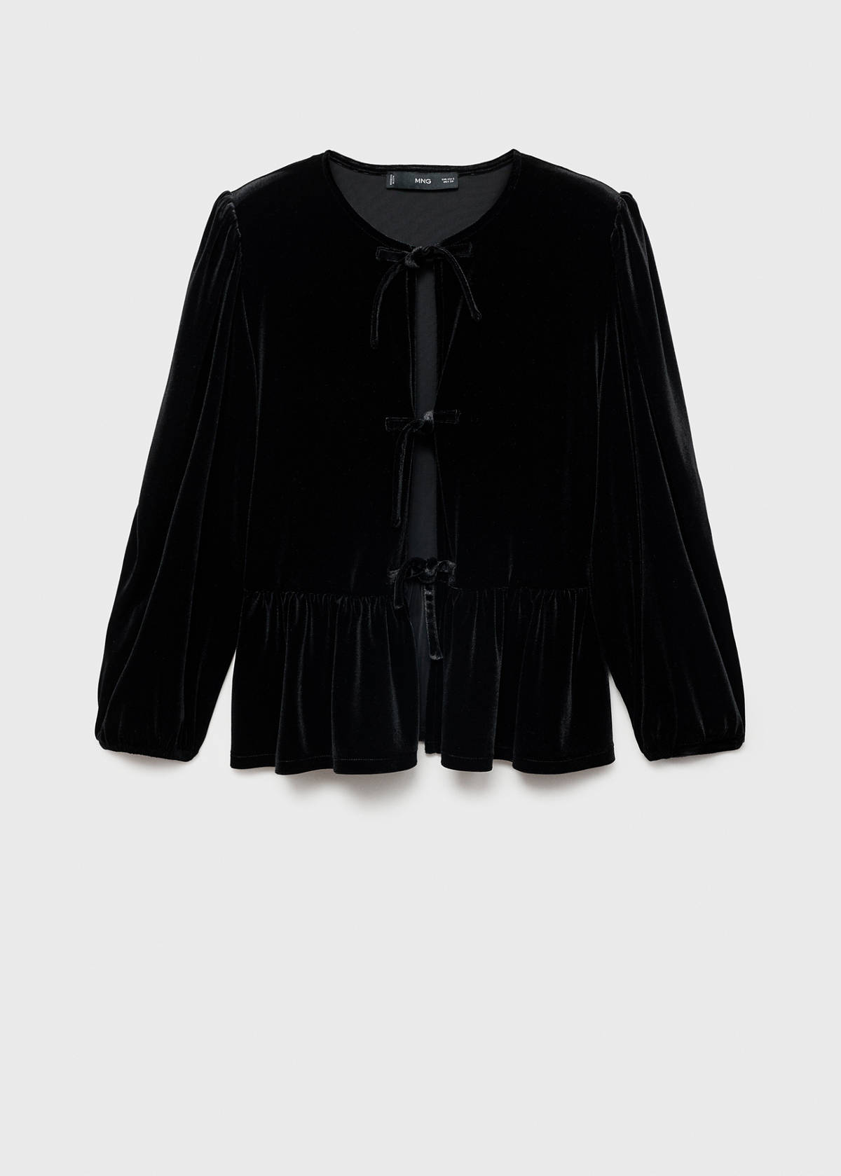 Velvet blouse with bows — Black