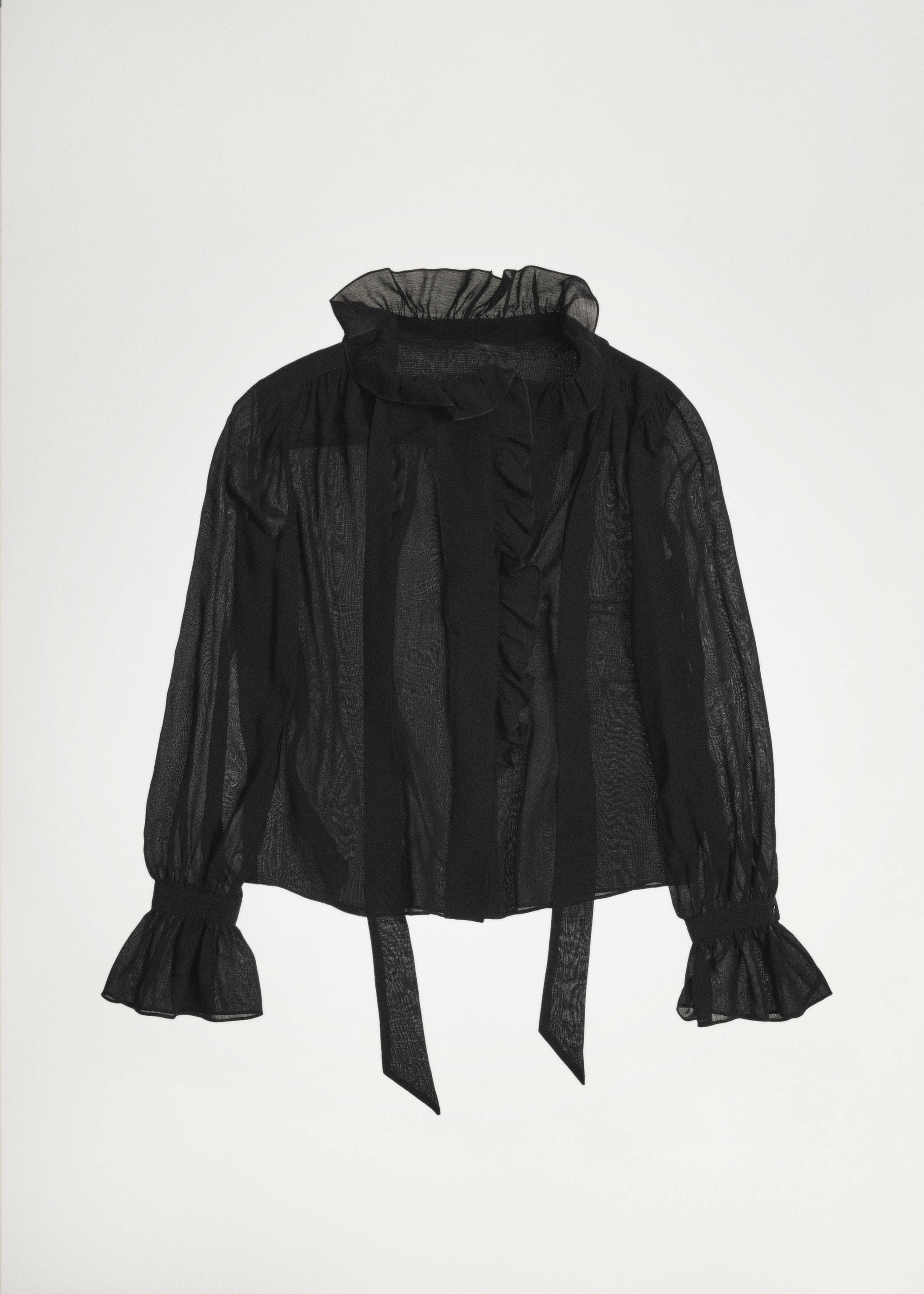 高领荷叶边衬衫 - null